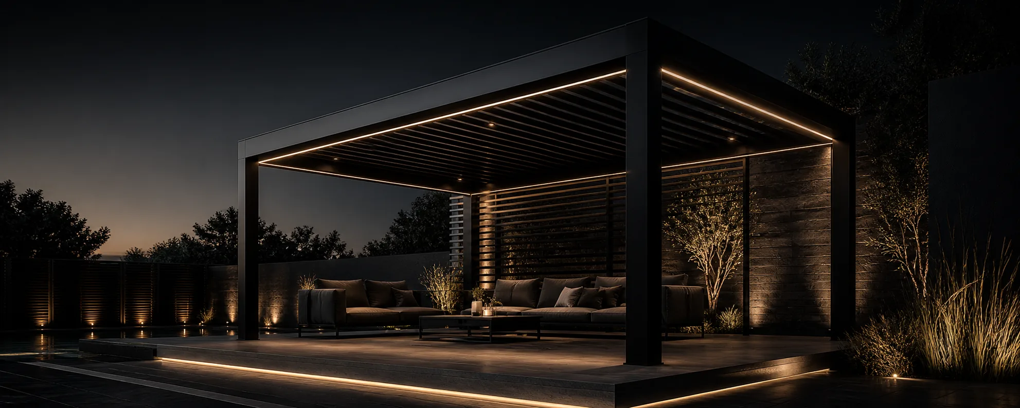 Pérgola moderna instalada en terraza residencial