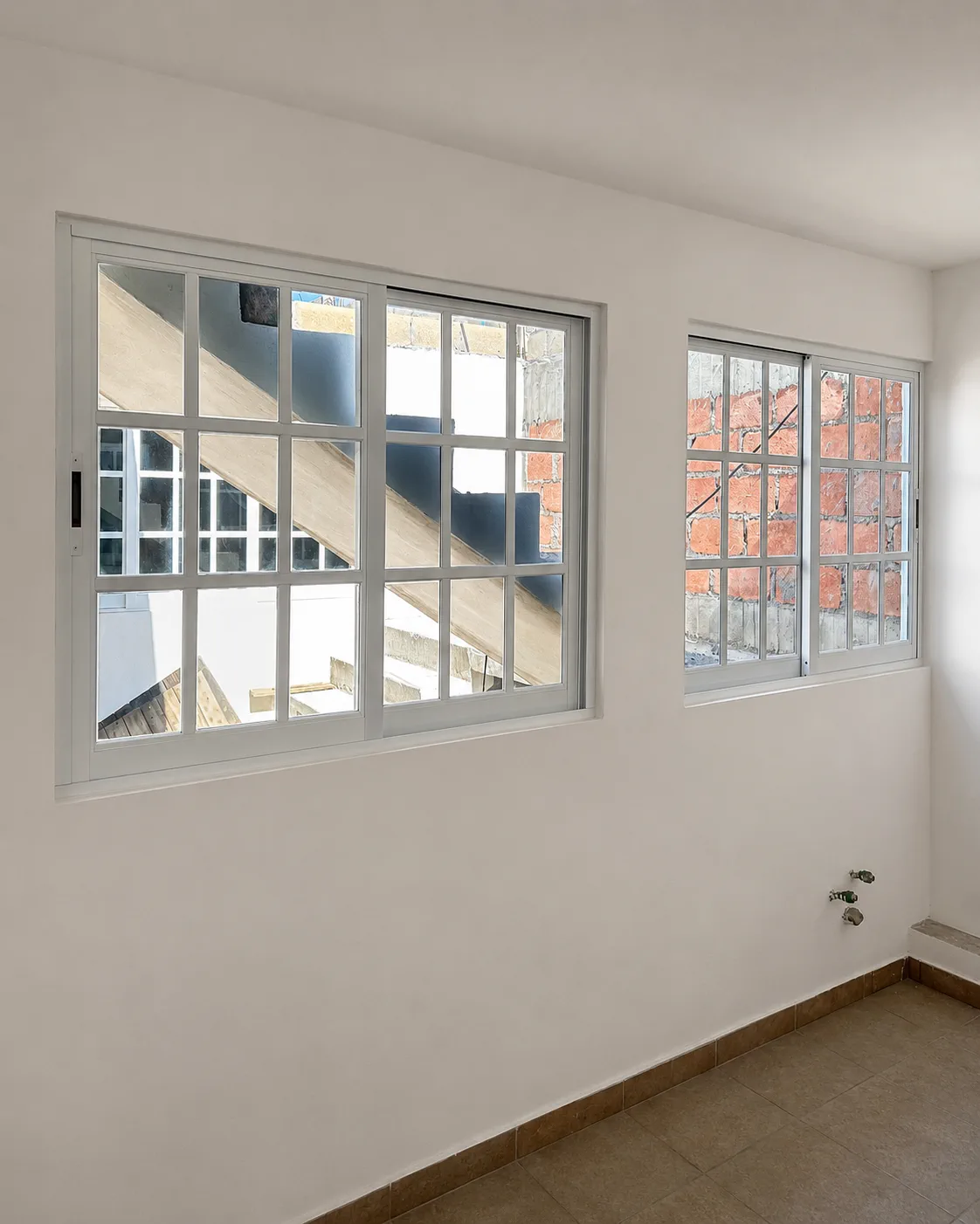 Ventanas de aluminio y vidrio instaladas en habitación residencial